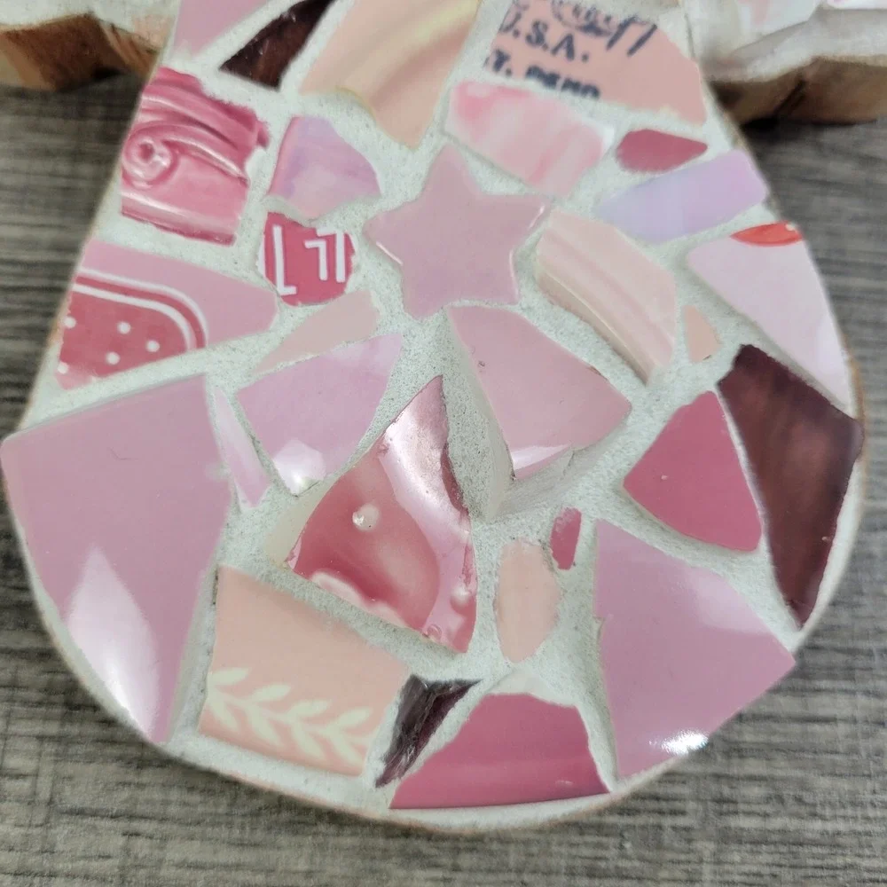 Mosaic Angel Wall Decor Pink‎ Floral Plate Shards Art Handmade Ornament